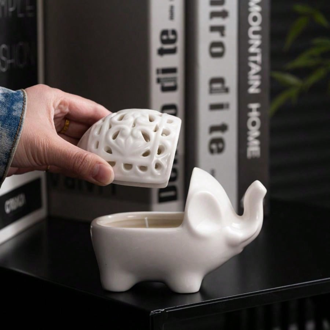 Ceramic Hollow Elephant Candle Holder Incense