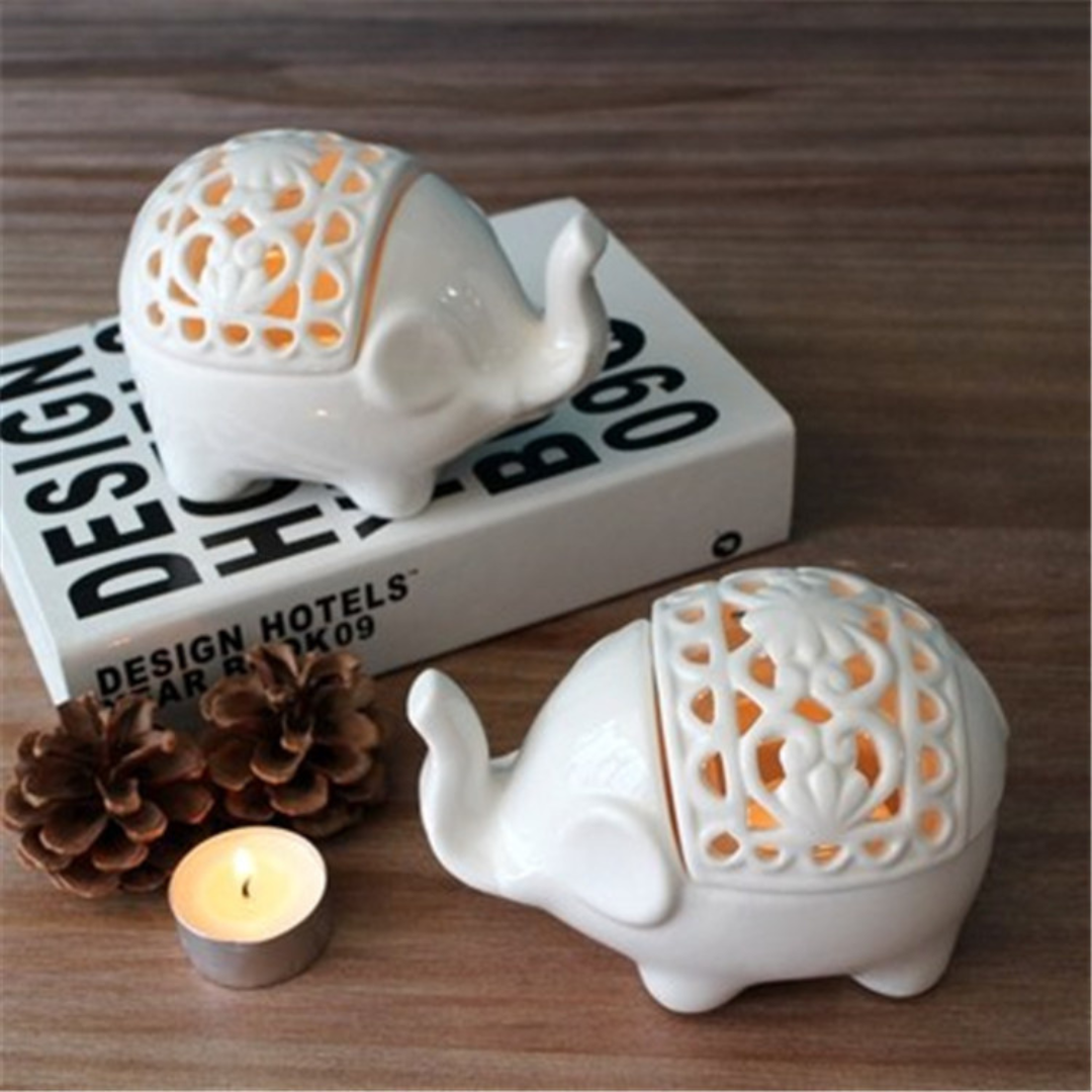 Ceramic Hollow Elephant Candle Holder Incense